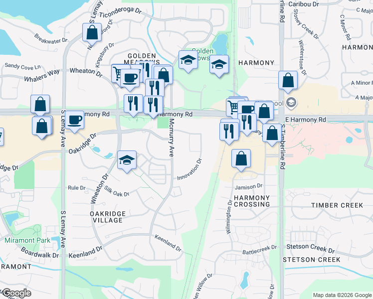 map of restaurants, bars, coffee shops, grocery stores, and more near 4700 Mcmurry Avenue in Fort Collins