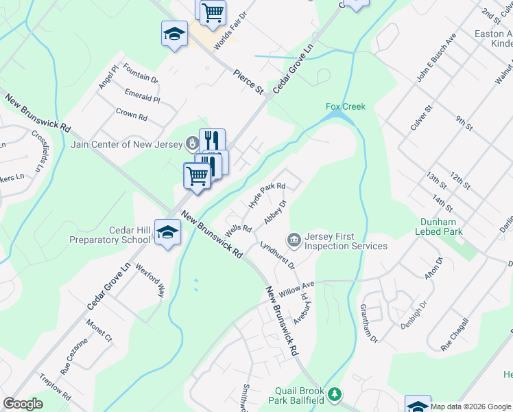 map of restaurants, bars, coffee shops, grocery stores, and more near 288 Abbey Drive in Franklin Township