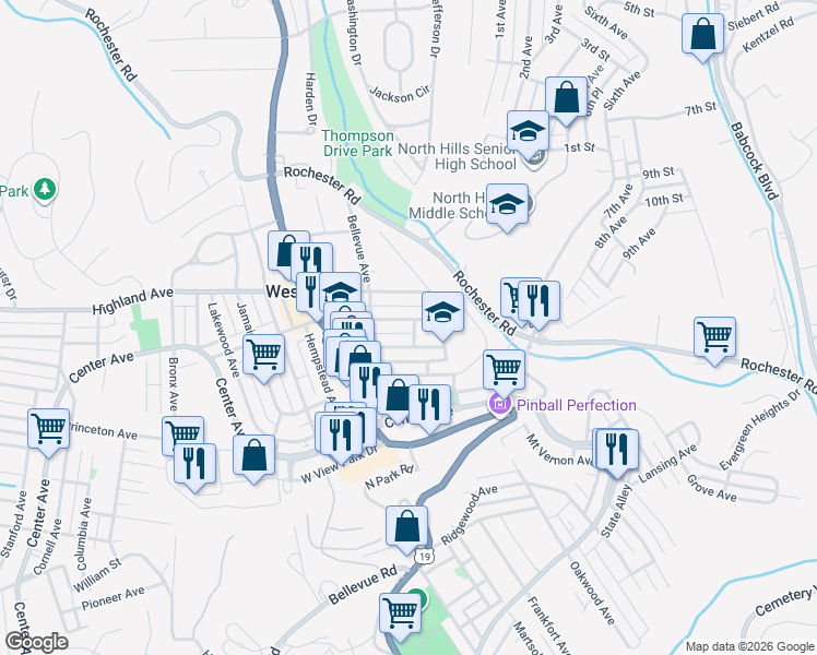 map of restaurants, bars, coffee shops, grocery stores, and more near 7 Chalfonte Avenue in Pittsburgh