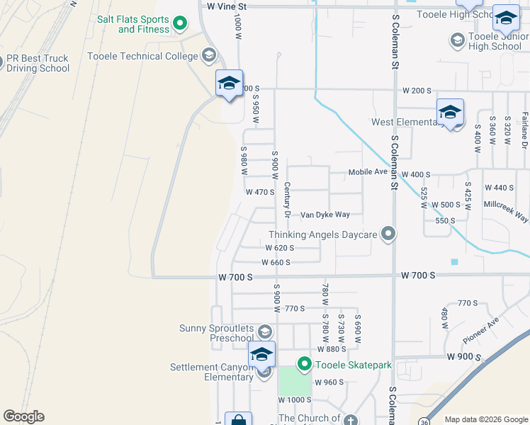 map of restaurants, bars, coffee shops, grocery stores, and more near 540 South 900 West in Tooele