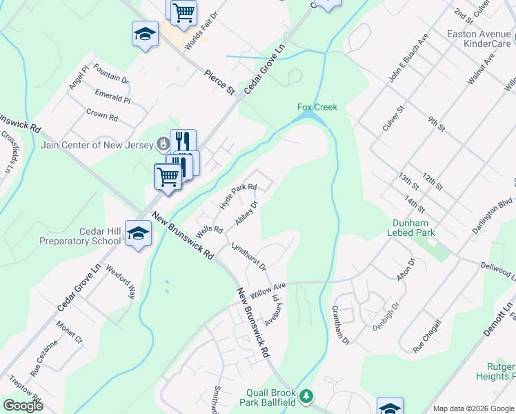 map of restaurants, bars, coffee shops, grocery stores, and more near 262 Abbey Drive in Franklin Township