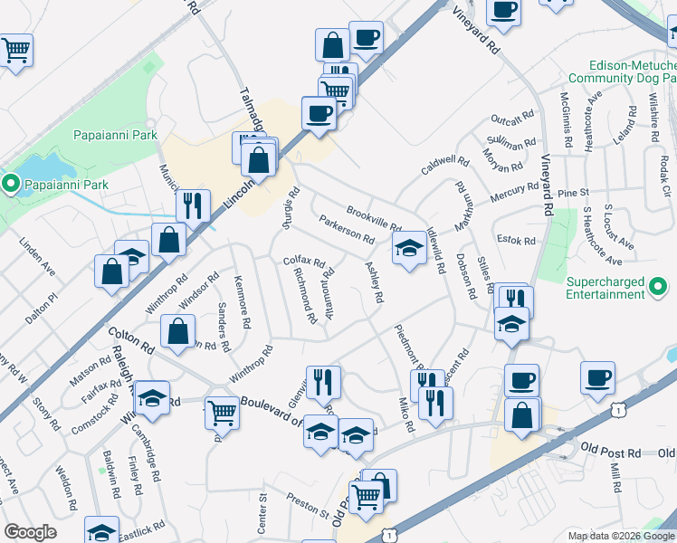 map of restaurants, bars, coffee shops, grocery stores, and more near 7 Altamont Road in Edison