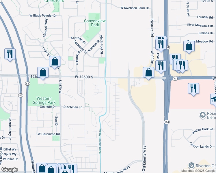 map of restaurants, bars, coffee shops, grocery stores, and more near 12656 South Quail Lake Drive in Riverton