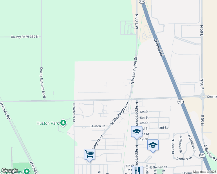 map of restaurants, bars, coffee shops, grocery stores, and more near Abby Place Drive in Kokomo