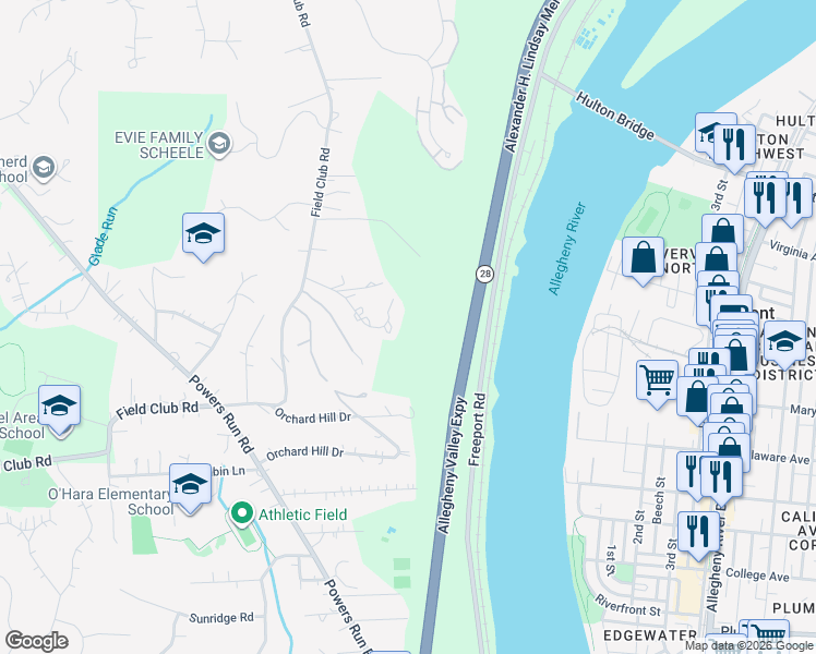 map of restaurants, bars, coffee shops, grocery stores, and more near 532 Colquitt Drive in Pittsburgh