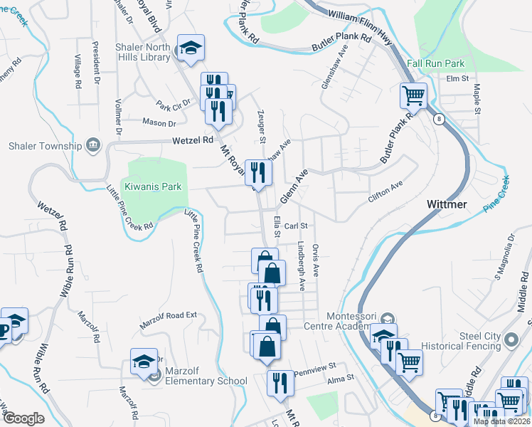 map of restaurants, bars, coffee shops, grocery stores, and more near 1330 Ella Street in Pittsburgh