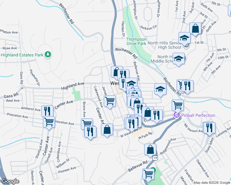 map of restaurants, bars, coffee shops, grocery stores, and more near 130 Chalfonte Avenue in Pittsburgh