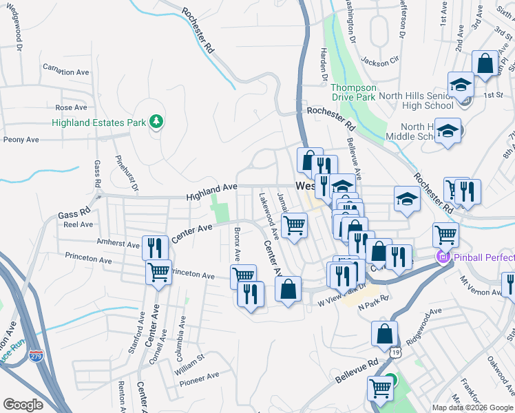 map of restaurants, bars, coffee shops, grocery stores, and more near 8 Mineola Avenue in Pittsburgh