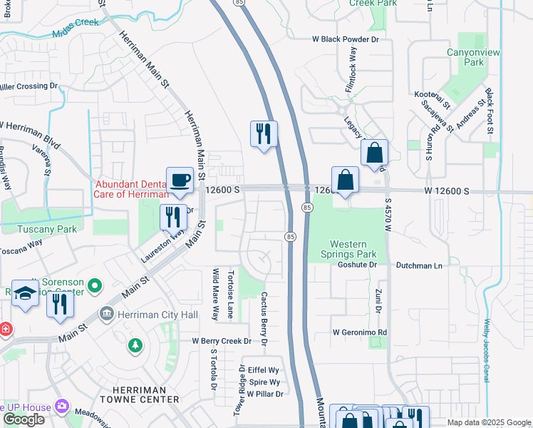 map of restaurants, bars, coffee shops, grocery stores, and more near 12657 Legacy Springs Drive in Herriman