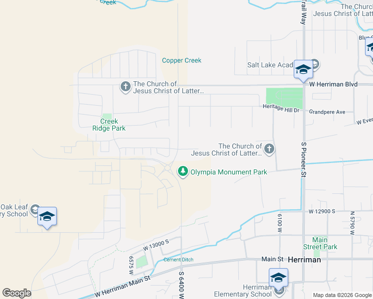 map of restaurants, bars, coffee shops, grocery stores, and more near Roaring River Lane in Herriman