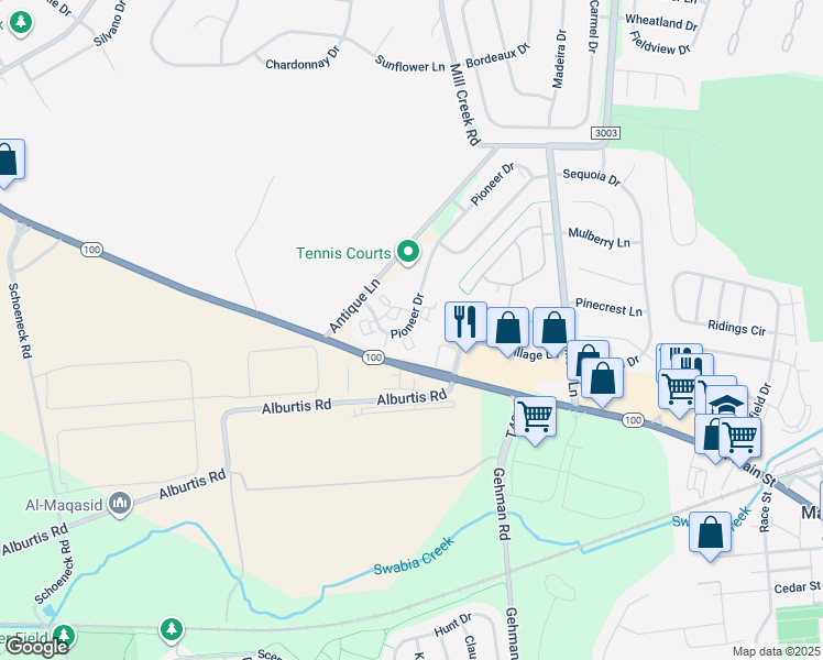 map of restaurants, bars, coffee shops, grocery stores, and more near 7010 Pioneer Drive in Macungie