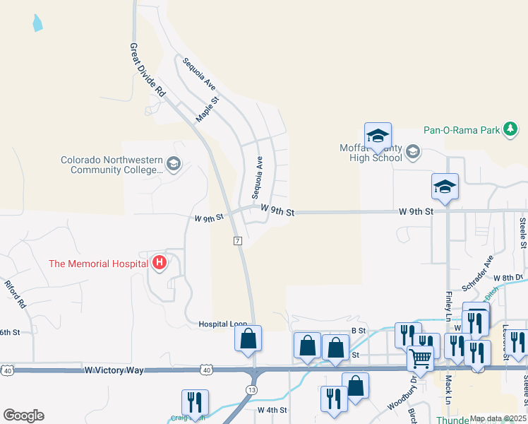 map of restaurants, bars, coffee shops, grocery stores, and more near 838 Cottonwood Avenue in Craig