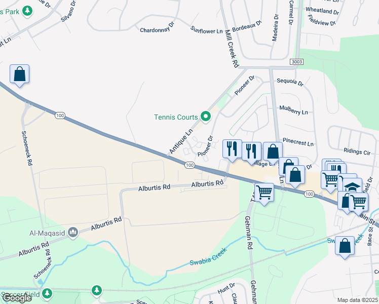 map of restaurants, bars, coffee shops, grocery stores, and more near 7280 Pioneer Drive in Macungie