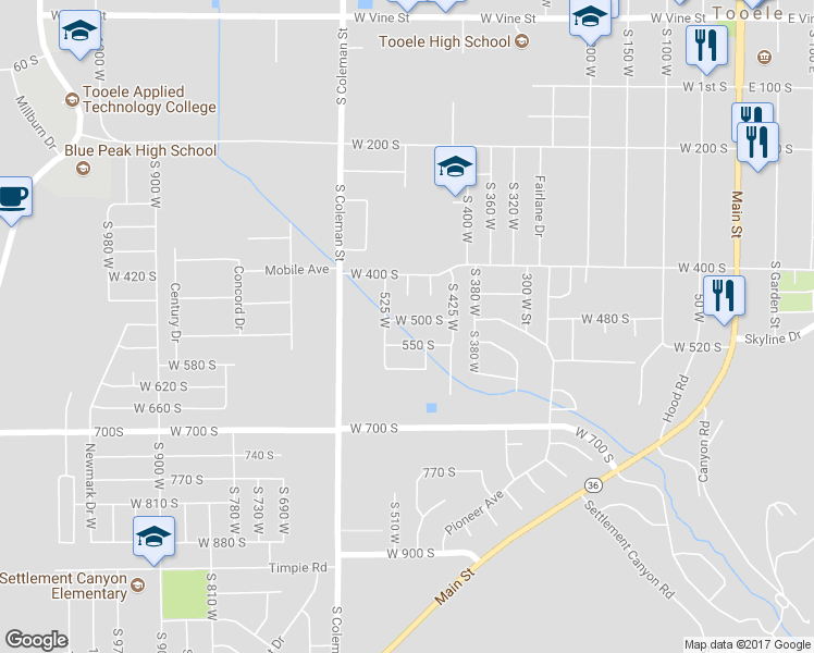 map of restaurants, bars, coffee shops, grocery stores, and more near 503 West 500 South in Tooele