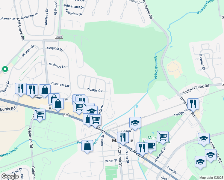 map of restaurants, bars, coffee shops, grocery stores, and more near 154 Lindfield Circle in Macungie