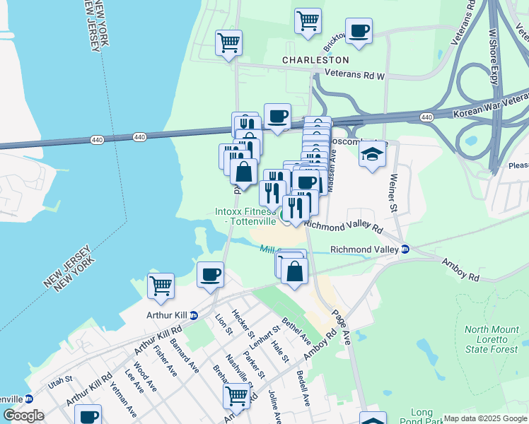 map of restaurants, bars, coffee shops, grocery stores, and more near 256-300 Richmond Valley Rd in Staten Island