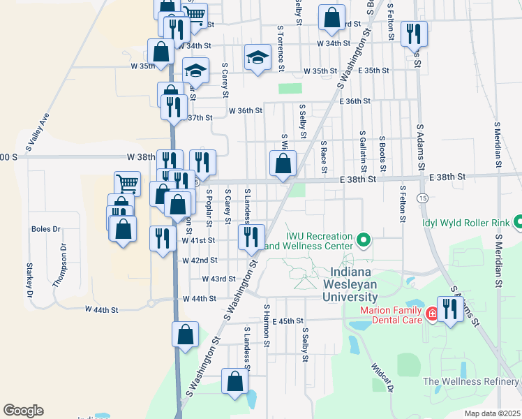 map of restaurants, bars, coffee shops, grocery stores, and more near 3920 S Harmon St in Marion