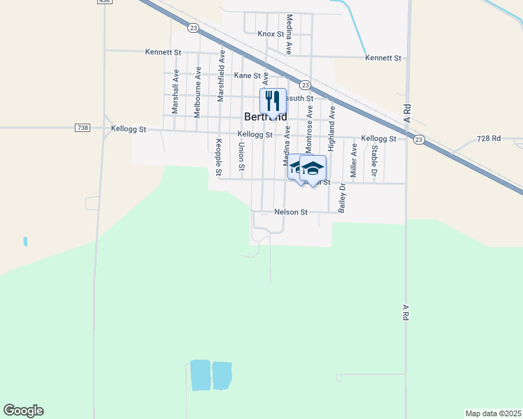 map of restaurants, bars, coffee shops, grocery stores, and more near 201 Minor Avenue in Bertrand