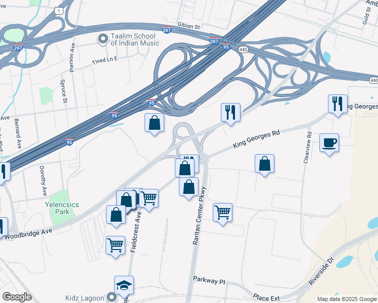 map of restaurants, bars, coffee shops, grocery stores, and more near 1 Fieldcrest Avenue in Edison