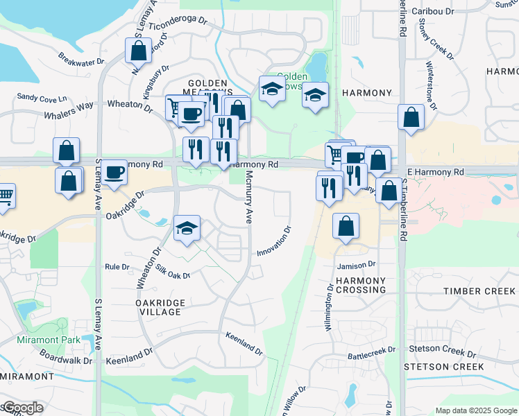 map of restaurants, bars, coffee shops, grocery stores, and more near 4700 Mcmurry Avenue in Fort Collins