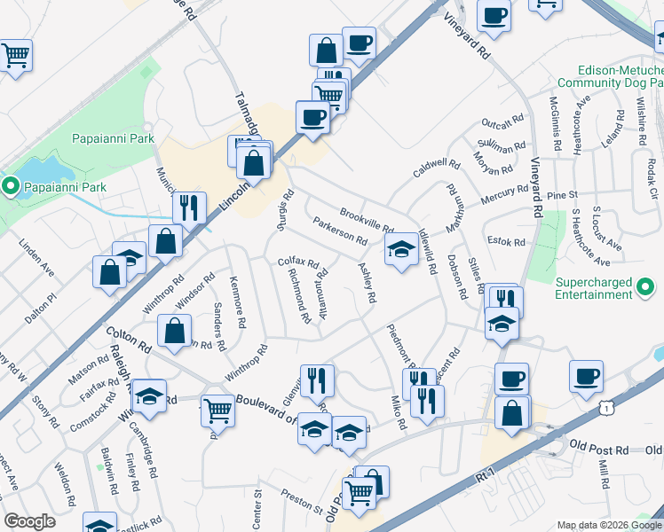 map of restaurants, bars, coffee shops, grocery stores, and more near 5 Altamont Road in Edison