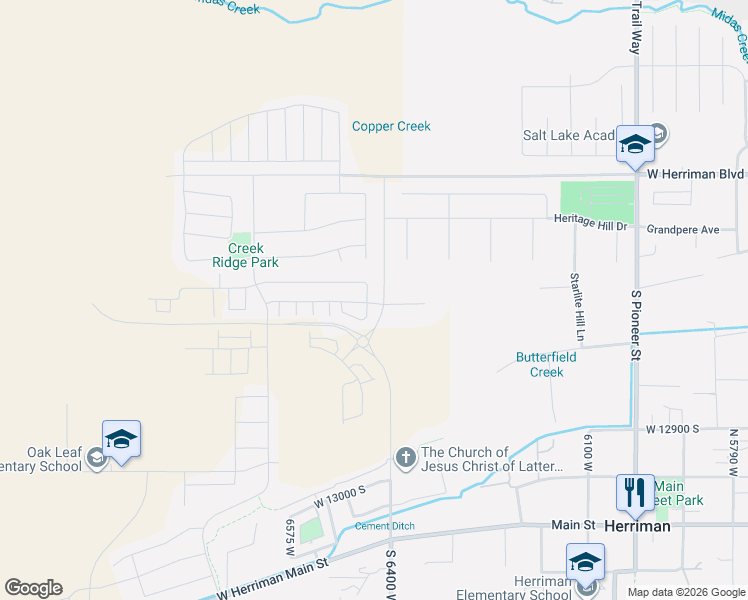 map of restaurants, bars, coffee shops, grocery stores, and more near 12532 South Oceanside Drive in Herriman