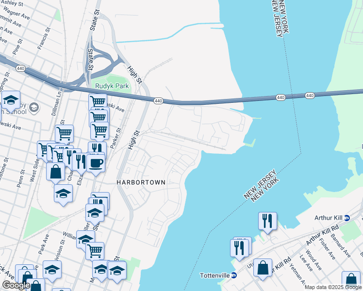 map of restaurants, bars, coffee shops, grocery stores, and more near 156 Isias Court in Perth Amboy