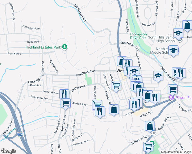 map of restaurants, bars, coffee shops, grocery stores, and more near 207 Bronx Avenue in Pittsburgh