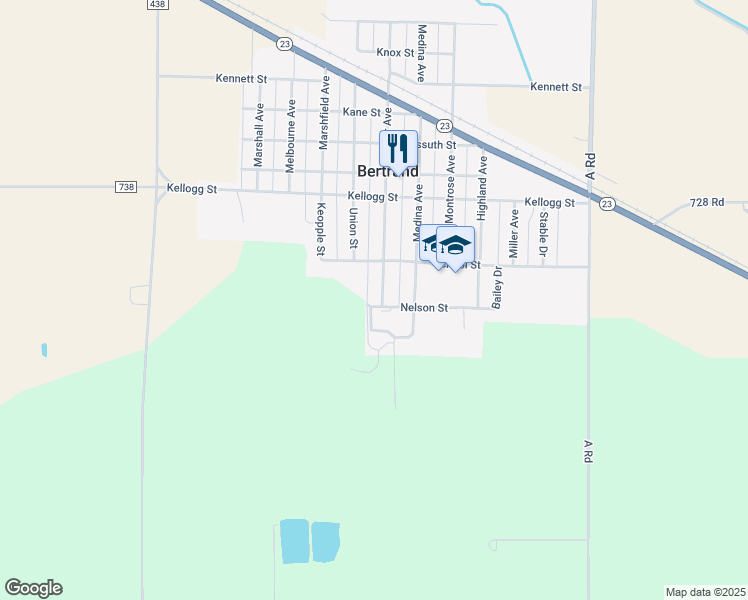map of restaurants, bars, coffee shops, grocery stores, and more near 201 Minor Avenue in Bertrand
