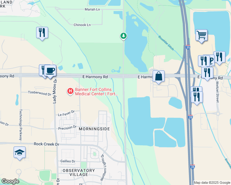 map of restaurants, bars, coffee shops, grocery stores, and more near 4701 Strauss Cabin Road in Fort Collins