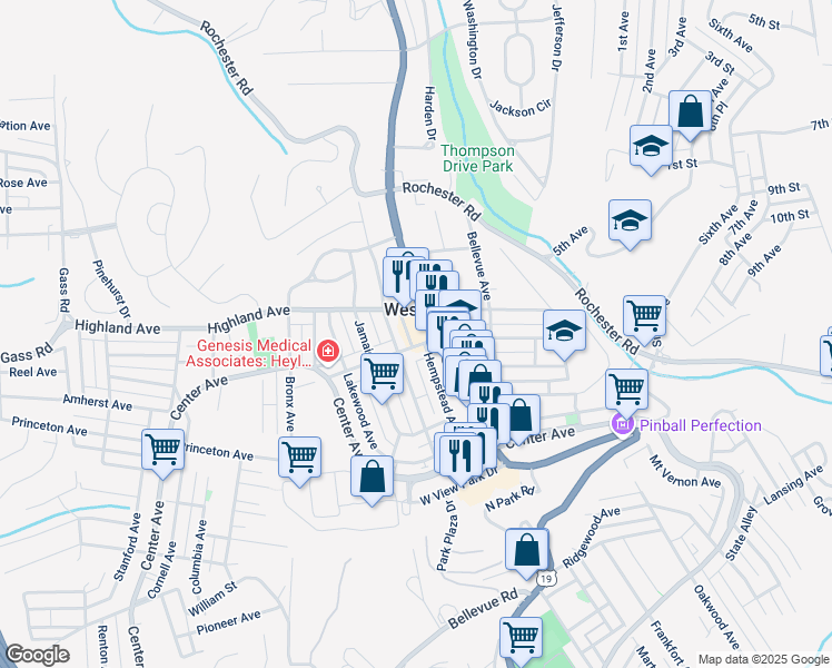 map of restaurants, bars, coffee shops, grocery stores, and more near 471 Perry Highway in West View