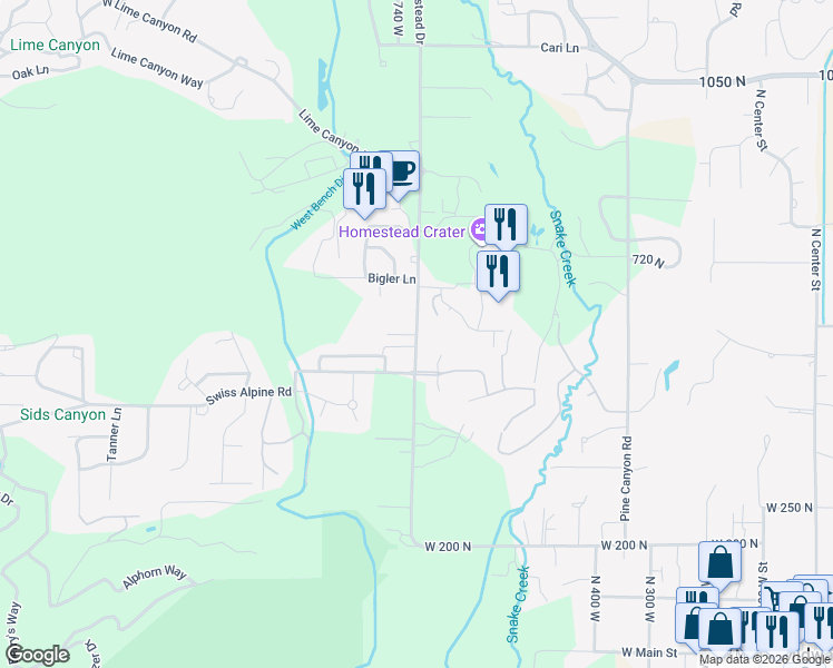 map of restaurants, bars, coffee shops, grocery stores, and more near 545 Homestead Drive in Midway