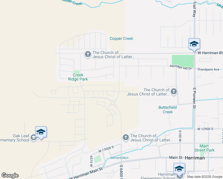 map of restaurants, bars, coffee shops, grocery stores, and more near 6458 Roaring River Lane in Herriman