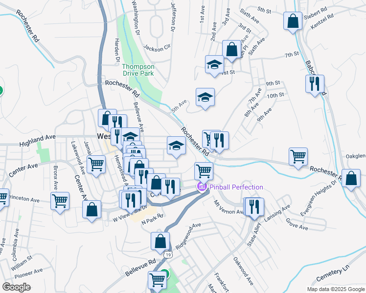 map of restaurants, bars, coffee shops, grocery stores, and more near 147 Westfield Avenue in Pittsburgh