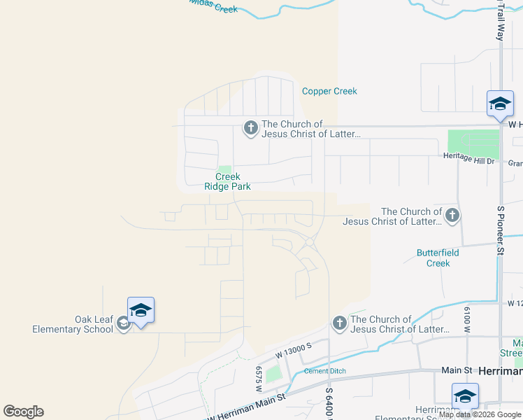 map of restaurants, bars, coffee shops, grocery stores, and more near 6572 Roaring River Lane in Herriman
