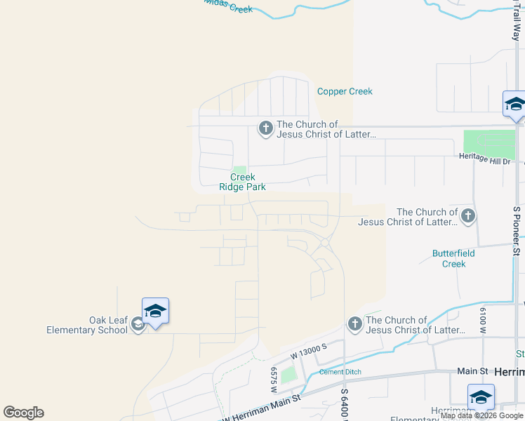 map of restaurants, bars, coffee shops, grocery stores, and more near 6608 Roaring River Lane in Herriman