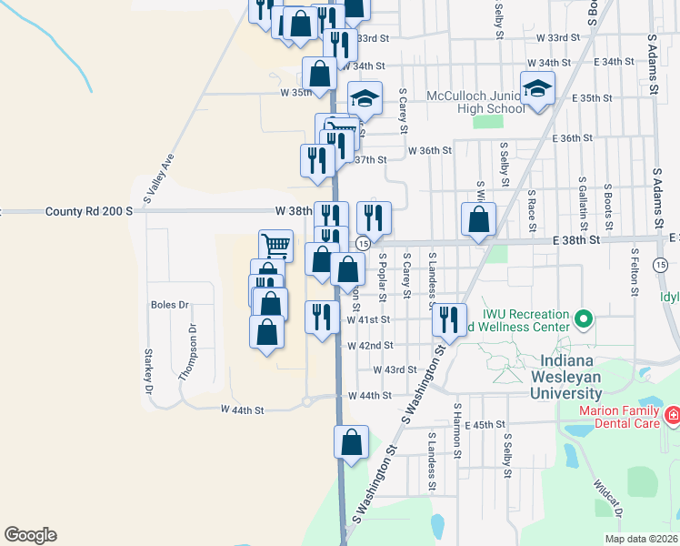 map of restaurants, bars, coffee shops, grocery stores, and more near 3909 South Western Avenue in Marion