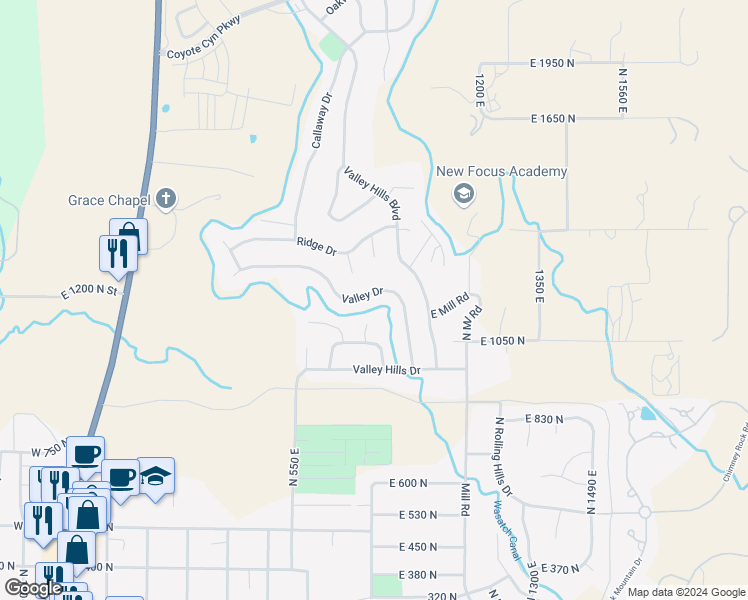map of restaurants, bars, coffee shops, grocery stores, and more near 752 Valley Drive in Heber City