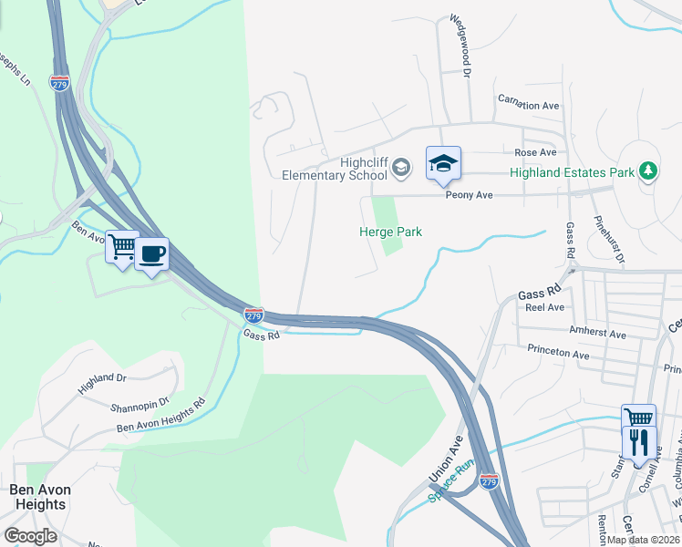 map of restaurants, bars, coffee shops, grocery stores, and more near 140 Timberlane Drive in Pittsburgh