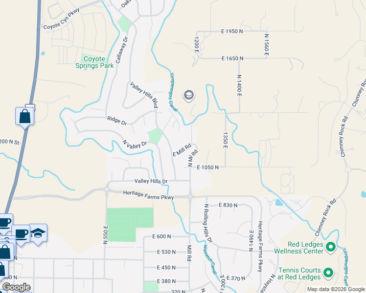 map of restaurants, bars, coffee shops, grocery stores, and more near 964 Mill Road in Heber City