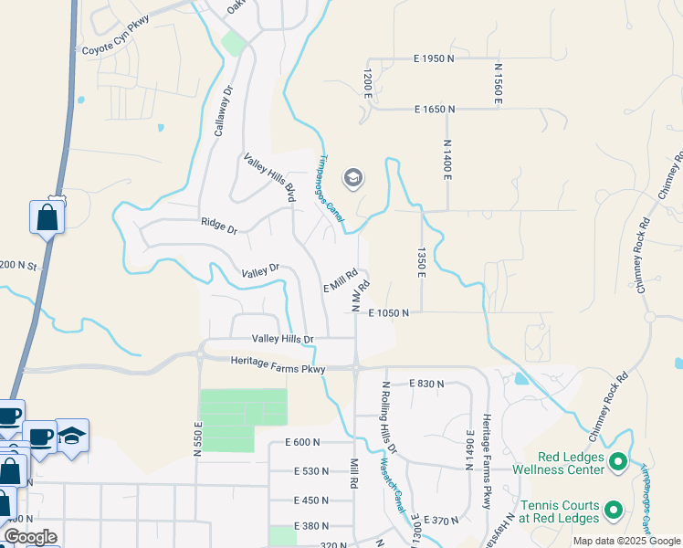 map of restaurants, bars, coffee shops, grocery stores, and more near 975 South Mill Road in Heber City