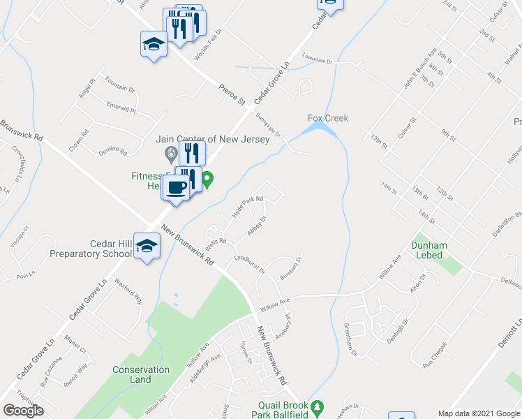 map of restaurants, bars, coffee shops, grocery stores, and more near 296 Abbey Drive in Franklin Township