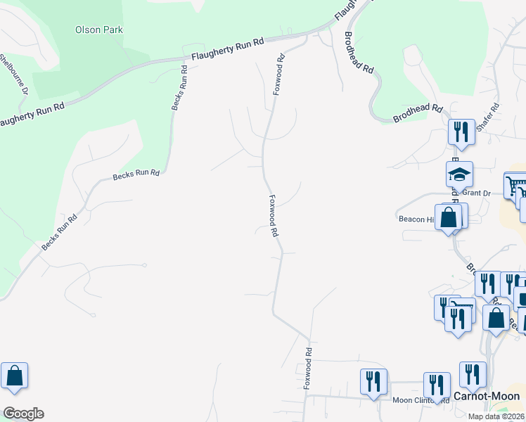 map of restaurants, bars, coffee shops, grocery stores, and more near 305 Grampion Circle in Coraopolis