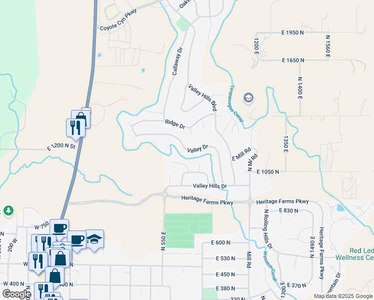 map of restaurants, bars, coffee shops, grocery stores, and more near Valley Drive in Heber City