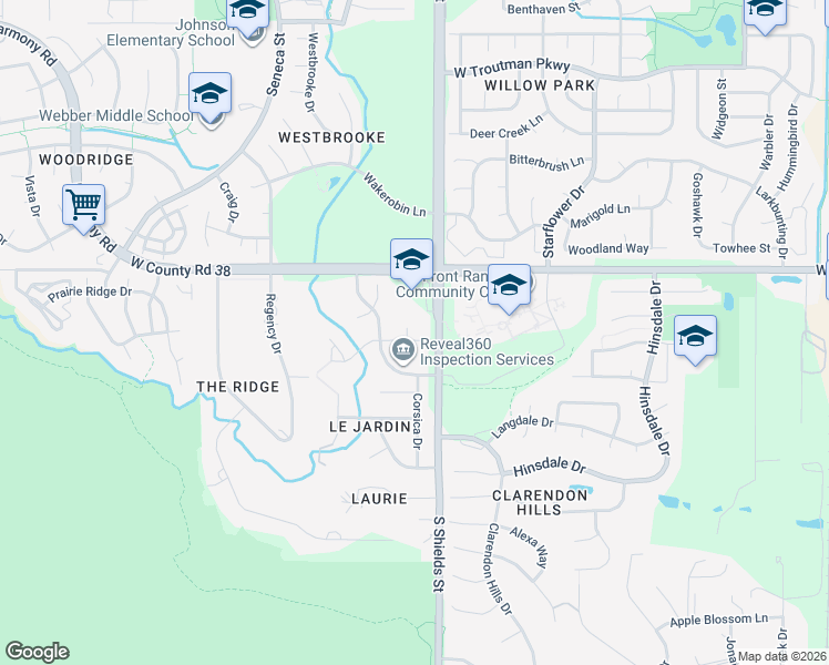 map of restaurants, bars, coffee shops, grocery stores, and more near 4736 Westbury Drive in Fort Collins