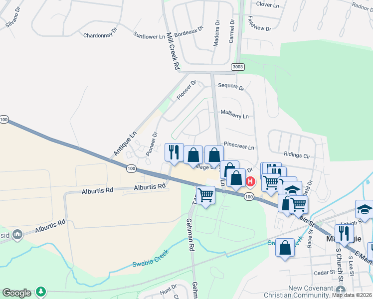 map of restaurants, bars, coffee shops, grocery stores, and more near 3091 Donegal Drive in Macungie