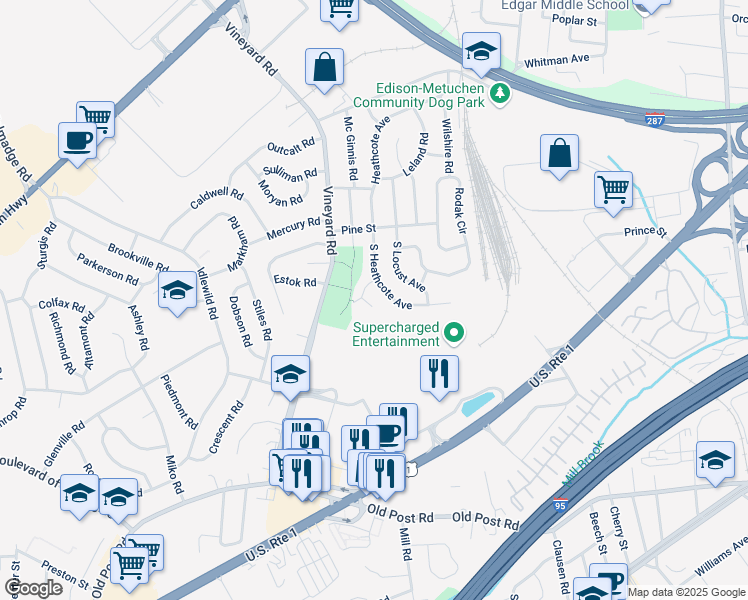 map of restaurants, bars, coffee shops, grocery stores, and more near 4 Loeb Court in Edison