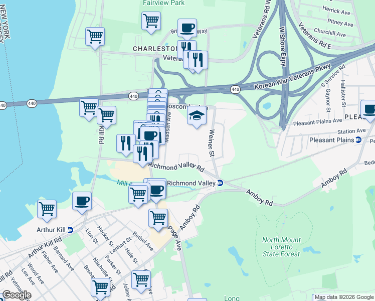 map of restaurants, bars, coffee shops, grocery stores, and more near 29 Torrice Loop in Staten Island