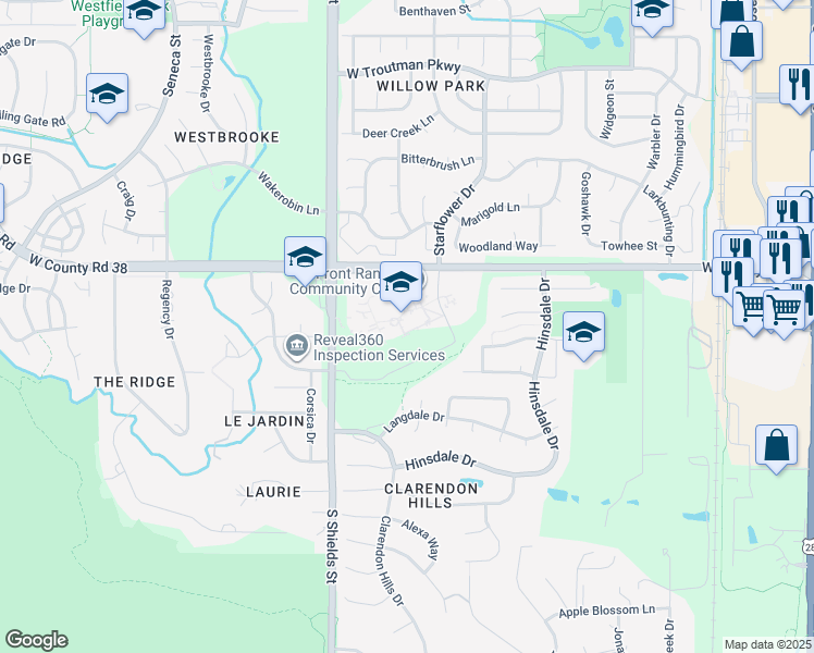 map of restaurants, bars, coffee shops, grocery stores, and more near 4616 South Shields Street in Fort Collins