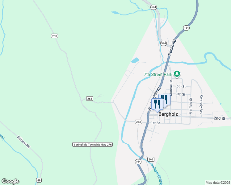 map of restaurants, bars, coffee shops, grocery stores, and more near 169 1st Street in Bergholz